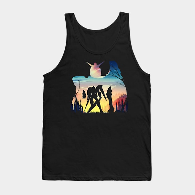 Giant Robot Mountain Sunset silhouette Tank Top by Meca-artwork